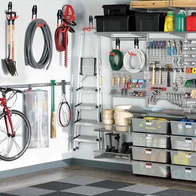 Alt view image 7 of 7 - 16 Pack Garage Hooks Heavy Duty, Industrial Wall Mount Garage Storage Hooks for Hanging Bike, Ladder and Garden Tools, Organization System with Mop Broom Holders, 100 LBS Capacity, Orange