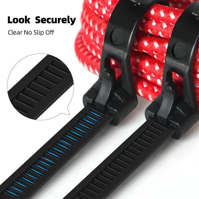 Alt view image 2 of 7 - 100Pcs Heavy Duty Industrial 14Inch Zip Toes Releasable Black Cable Ties Nylon Adjustable Tie wrap Reusable Zip Toes Tie Straps For Garden Plant Secure Vine Home Office Use