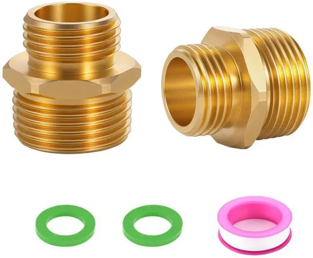 Main image of 1" NPT Male to 3/4" GHT Male Connector, Solid Brass Garden Hose Adapter, Industrial Metal Brass Garden Hose to Pipe Fittings Connect (2 Pack)