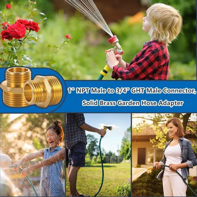 Alt view image 7 of 7 - 1" NPT Male to 3/4" GHT Male Connector, Solid Brass Garden Hose Adapter, Industrial Metal Brass Garden Hose to Pipe Fittings Connect (2 Pack)