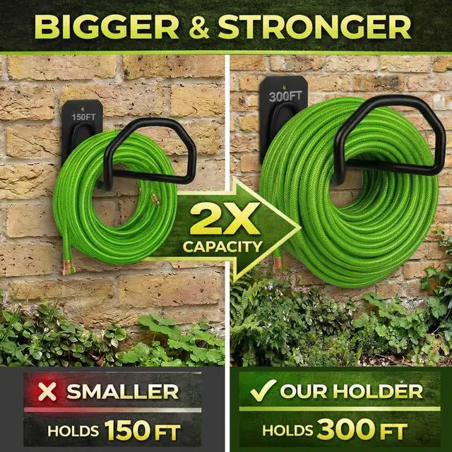 Alt view image 4 of 7 - 300 ft Garden Hose Holder - Oversized Hose Hanger Wall Mount Water Hose Holders for Outside, Extra Heavy Duty Hose Rack for Garden Hose Storage and Extension Cords