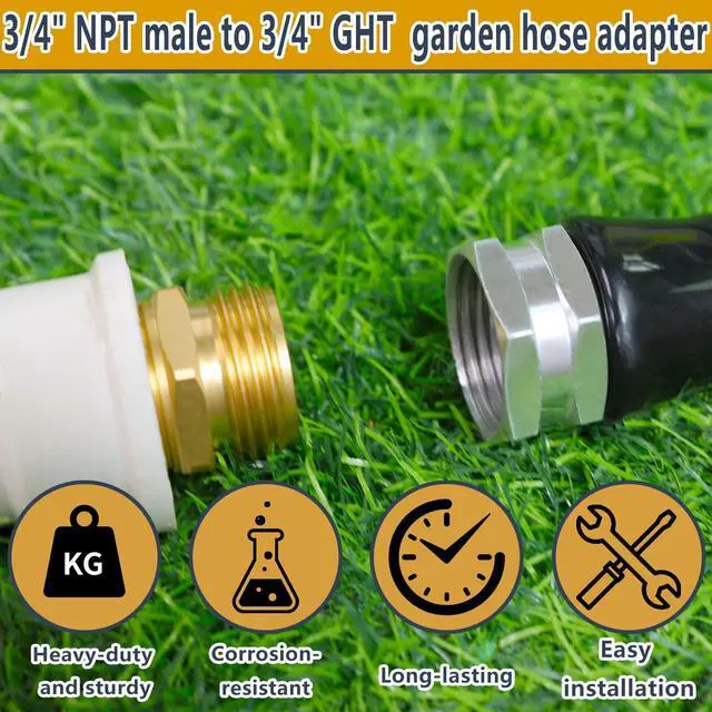 Alt view image 7 of 7 - 3/4" GHT male thread x 3/4" NPT male thread fitting or 1/2" NPT female thread, Solid brass garden hose fitting, adapter, industrial metal brass garden hose to tubing connection (2-pack)