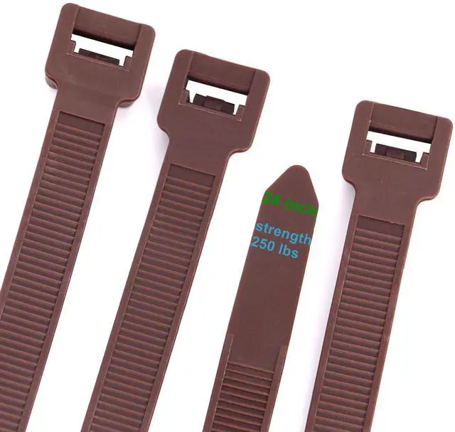 Main image of Cable Ties 24 Inch, Brown Zip Ties 25 Pieces, Thick 0.47 inch 250 Pounds Strength, Heavy Duty Outdoor Plastic Ties for Indoor Plants, Garden, Home (24inch, Brown Color, 25 pcs)