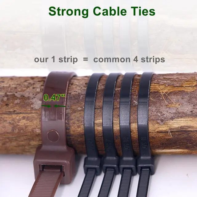 Alt view image 2 of 7 - Cable Ties 24 Inch, Brown Zip Ties 25 Pieces, Thick 0.47 inch 250 Pounds Strength, Heavy Duty Outdoor Plastic Ties for Indoor Plants, Garden, Home (24inch, Brown Color, 25 pcs)
