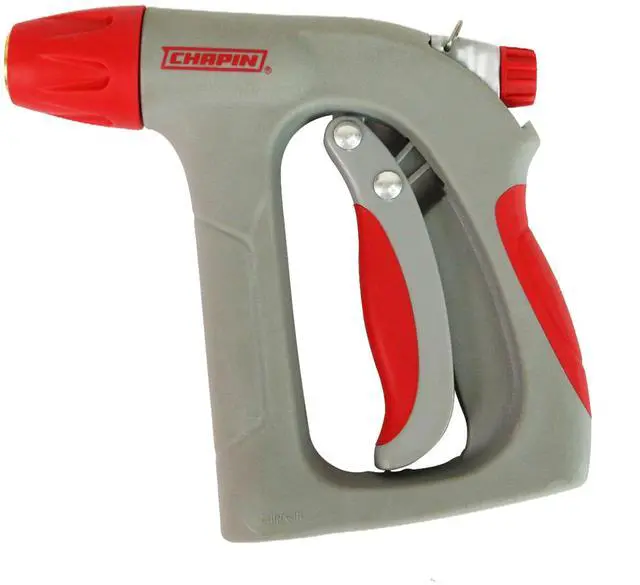Main image of High Temp, High Pressure Front Grip Spray Nozzle with Threaded Connection, Rated Up to 160°F and 125 PSI, Red/Black