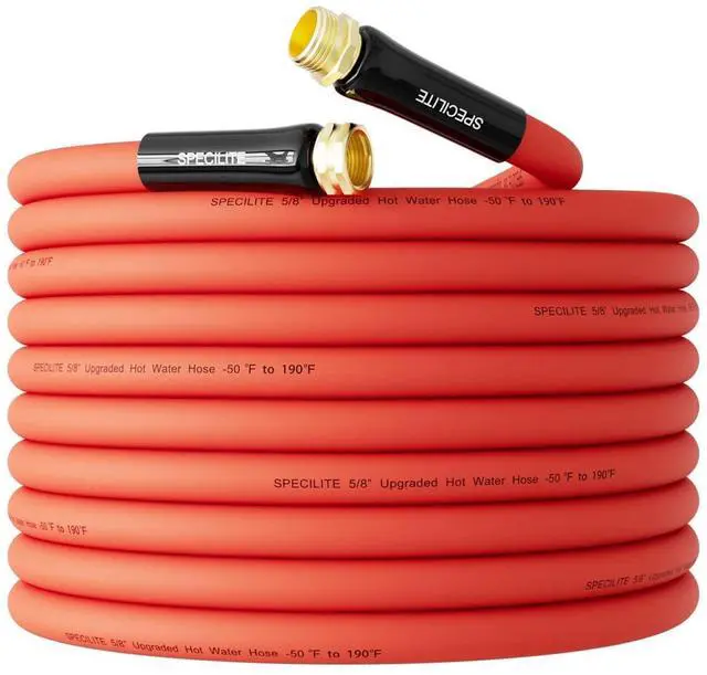 Main image of 5/8" Hot/Cold Rubber Garden Water Hose 50 ft, -50-190, 200psi Working, 600psi Burst, Flexible & Lightweight With 3/4" Brass Fittings for Yard, Outdoor, Farm, Agriculture, Construction, Red