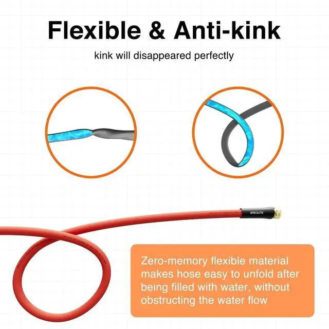 Alt view image 4 of 7 - 5/8" Hot/Cold Rubber Garden Water Hose 50 ft, -50-190, 200psi Working, 600psi Burst, Flexible & Lightweight With 3/4" Brass Fittings for Yard, Outdoor, Farm, Agriculture, Construction, Red