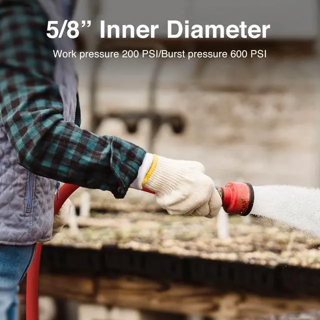 Alt view image 6 of 7 - 5/8" Hot/Cold Rubber Garden Water Hose 50 ft, -50-190, 200psi Working, 600psi Burst, Flexible & Lightweight With 3/4" Brass Fittings for Yard, Outdoor, Farm, Agriculture, Construction, Red
