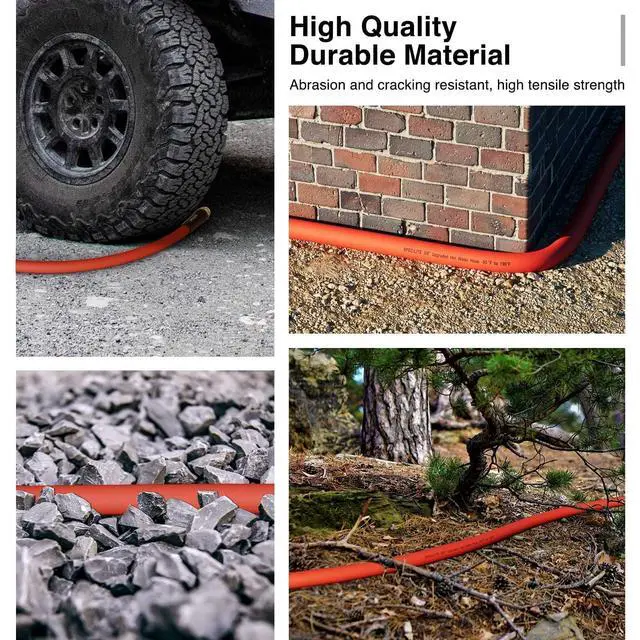 Alt view image 7 of 7 - 5/8" Hot/Cold Rubber Garden Water Hose 50 ft, -50-190, 200psi Working, 600psi Burst, Flexible & Lightweight With 3/4" Brass Fittings for Yard, Outdoor, Farm, Agriculture, Construction, Red