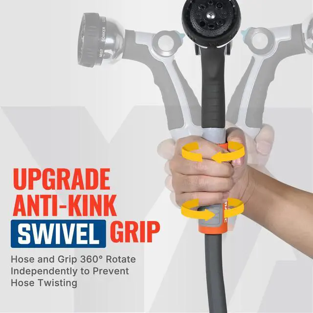Alt view image 3 of 7 - Heavy Duty Garden Hose 5/8 in x 60 ft with Swivel Handle, Super Flexible Water Hose, All-weather, Lightweight, Burst 600 PSI, Gray
