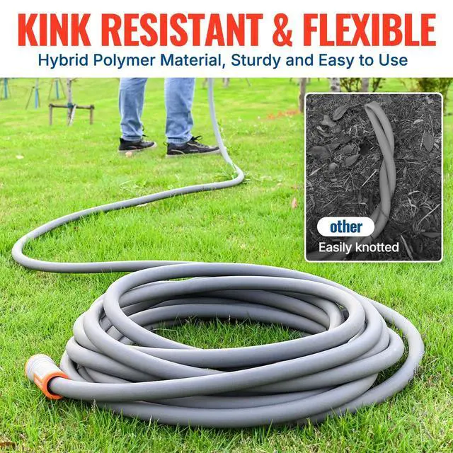 Alt view image 7 of 7 - Heavy Duty Garden Hose 5/8 in x 60 ft with Swivel Handle, Super Flexible Water Hose, All-weather, Lightweight, Burst 600 PSI, Gray