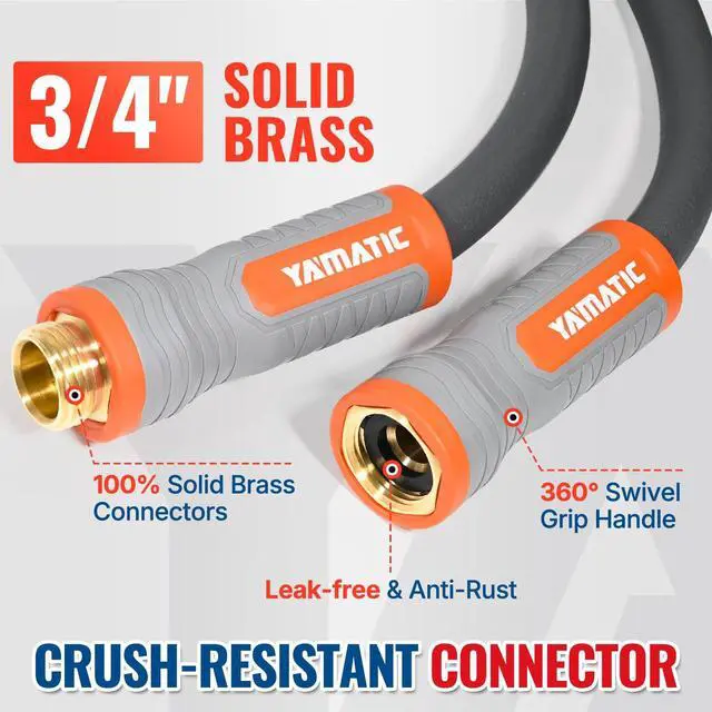 Alt view image 5 of 7 - Heavy Duty Garden Hose 5/8 in x 60 ft with Swivel Handle, Super Flexible Water Hose, All-weather, Lightweight, Burst 600 PSI, Gray