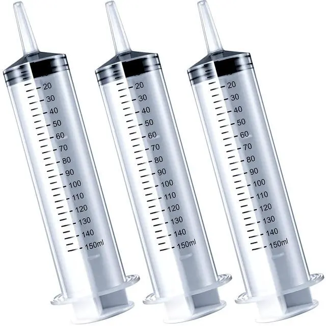 Main image of 3 PACK 150 ML Large Syringes ,Plastic Garden Industrial Syringes for Scientific Labs, Measuring, Watering, Refilling, Filtration Multiple Uses