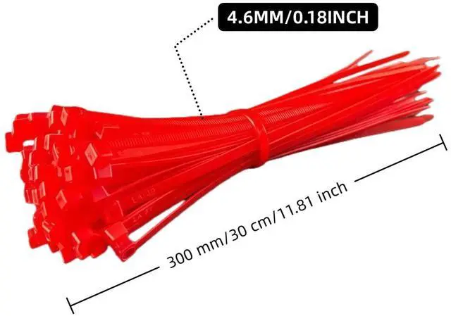 Alt view image 3 of 7 - Zip Ties, 100pcs Red Cable Zip Ties 12 Inch, Heavy Duty Nylon Wire Ties High Tensile Strength, Self-Locking Nylon Tie Wraps for Indoor and Outdoor for Object Bundling and Fastening