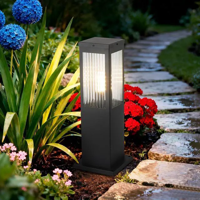 Main image of Outdoor Landscape Path Light Stainless Steel Waterproof Bollard Lighting Hardwired E26 Glass Post Pillar Lights Black Modern Lawn Lighting Outside House Pathway Lamp For Garden Patio Yard Street Light
