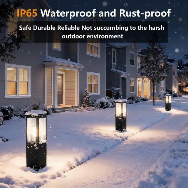 Alt view image 2 of 7 - Outdoor Landscape Path Light Stainless Steel Waterproof Bollard Lighting Hardwired E26 Glass Post Pillar Lights Black Modern Lawn Lighting Outside House Pathway Lamp For Garden Patio Yard Street Light