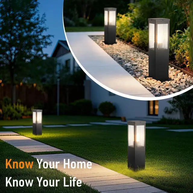 Alt view image 4 of 7 - Outdoor Landscape Path Light Stainless Steel Waterproof Bollard Lighting Hardwired E26 Glass Post Pillar Lights Black Modern Lawn Lighting Outside House Pathway Lamp For Garden Patio Yard Street Light