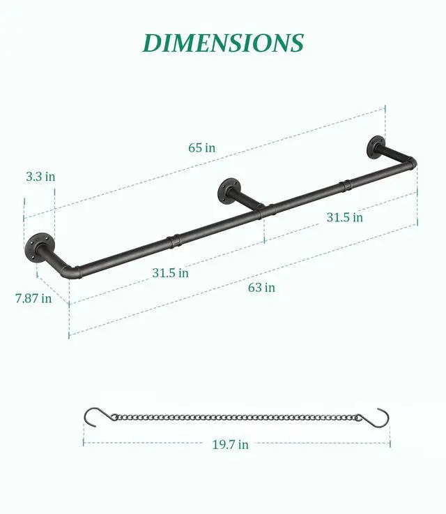 Alt view image 6 of 7 - 65.7" Metal Plant Hanging Rod with 6 Chains, Pots Not Included