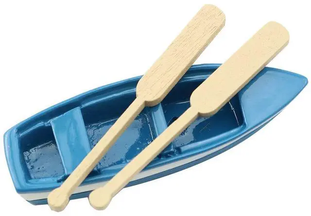 Main image of Lovely Miniature Blue Rowboat Little Plastic Boat Canoe Model with Oars for Miniature Gardens Doll House Cake Topper Decoration