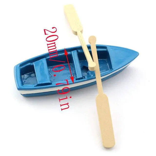 Alt view image 4 of 5 - Lovely Miniature Blue Rowboat Little Plastic Boat Canoe Model with Oars for Miniature Gardens Doll House Cake Topper Decoration