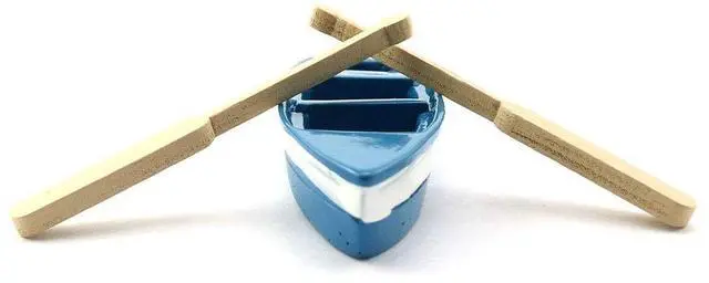 Alt view image 5 of 5 - Lovely Miniature Blue Rowboat Little Plastic Boat Canoe Model with Oars for Miniature Gardens Doll House Cake Topper Decoration