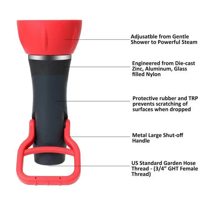 Alt view image 3 of 7 - Industrial Fireman's Garden Hose Nozzle High Flow, Professional High Volume Classic Fireman Style Spray Nozzle, Heavy Duty Adjustable Twist Hose Nozzle with Large Shut-off Handle, 250 PSI