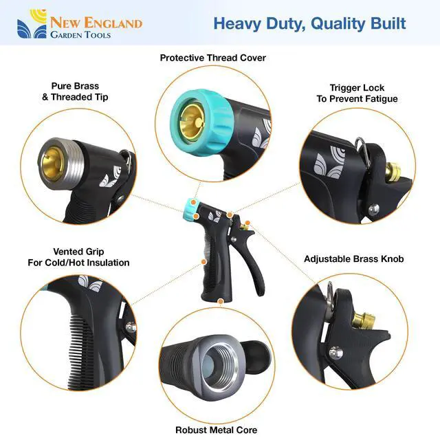 Alt view image 2 of 6 - Industrial Hot/Cold Water Jet Hose Nozzle 500012 with Threaded Tip, Rear Trigger and Comfort Grip by New England Garden Tools for Cleaning Kitchens & Work Sites, Watering Plants & Yards, Washing Cars