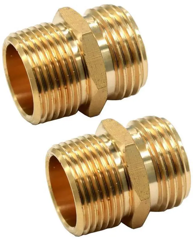 Main image of 3/4 GHT Male x 3/4 NPT Male Connector, Brass Garden Hose Fitting, Adapter, Industrial Metal Brass Garden Hose to Pipe Fittings Connect (2 Pack)