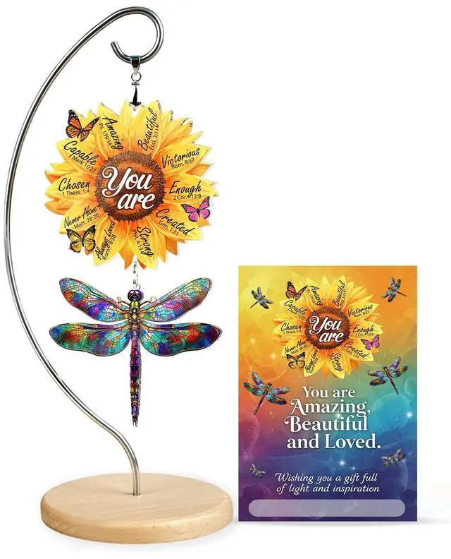 Main image of Christian Gifts for Women - Religious Desk Decor - Dragonflies Decor Suncatcher Effect - Sunflower Gift - Dragonfly Ornaments - Faith-Based Gift Idea for Mom, Friends, Sister, Female Coworker