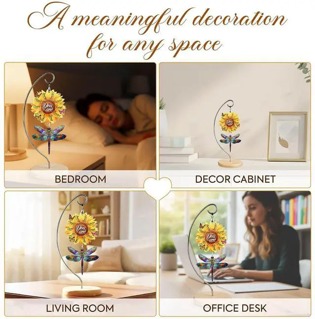 Alt view image 4 of 7 - Christian Gifts for Women - Religious Desk Decor - Dragonflies Decor Suncatcher Effect - Sunflower Gift - Dragonfly Ornaments - Faith-Based Gift Idea for Mom, Friends, Sister, Female Coworker