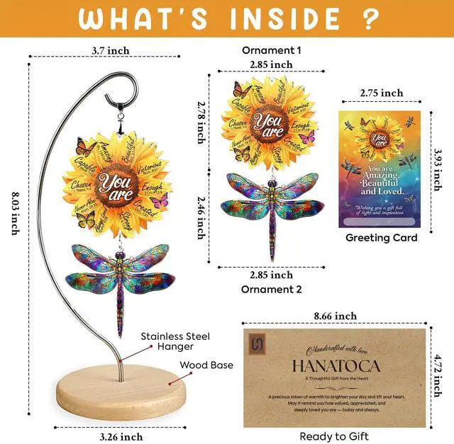 Alt view image 3 of 7 - Christian Gifts for Women - Religious Desk Decor - Dragonflies Decor Suncatcher Effect - Sunflower Gift - Dragonfly Ornaments - Faith-Based Gift Idea for Mom, Friends, Sister, Female Coworker