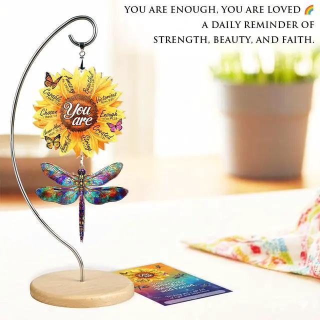 Alt view image 5 of 7 - Christian Gifts for Women - Religious Desk Decor - Dragonflies Decor Suncatcher Effect - Sunflower Gift - Dragonfly Ornaments - Faith-Based Gift Idea for Mom, Friends, Sister, Female Coworker