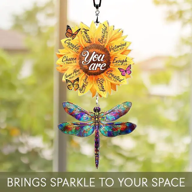 Alt view image 7 of 7 - Christian Gifts for Women - Religious Desk Decor - Dragonflies Decor Suncatcher Effect - Sunflower Gift - Dragonfly Ornaments - Faith-Based Gift Idea for Mom, Friends, Sister, Female Coworker