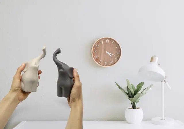 Alt view image 5 of 7 - Loving Pair of Elephants in Beige & Grey - Modern Ceramic Sculpture - Figurine as a Set - Decoration Figure 6.3" high - Ornament Elephant in Love