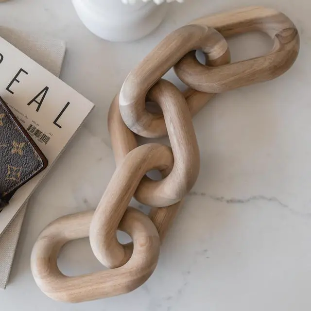 Main image of Book Shelf Decor Items - Acacia Wood Chain Link Decor, Coffee Table Accessories, Bookshelf Decors, Sculpture for Shelves, Wooden Decorative Objects, Link Ornament, Living Room Accents