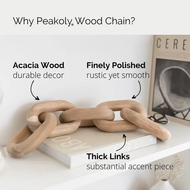 Alt view image 3 of 7 - Book Shelf Decor Items - Acacia Wood Chain Link Decor, Coffee Table Accessories, Bookshelf Decors, Sculpture for Shelves, Wooden Decorative Objects, Link Ornament, Living Room Accents