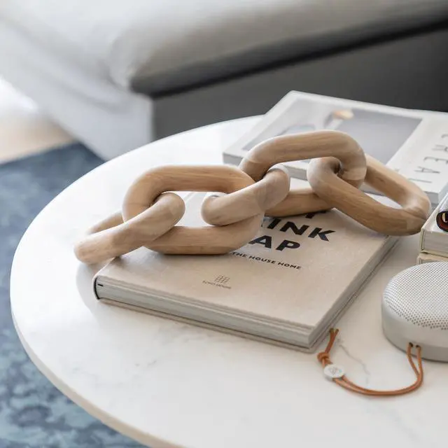 Alt view image 2 of 7 - Book Shelf Decor Items - Acacia Wood Chain Link Decor, Coffee Table Accessories, Bookshelf Decors, Sculpture for Shelves, Wooden Decorative Objects, Link Ornament, Living Room Accents