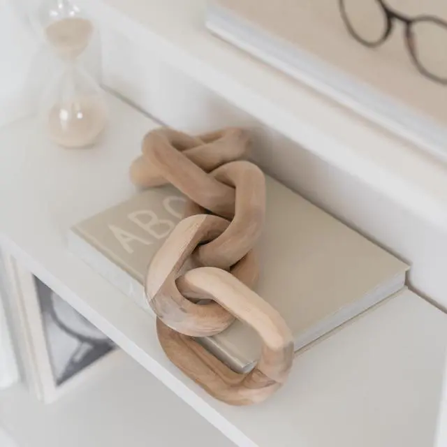 Alt view image 4 of 7 - Book Shelf Decor Items - Acacia Wood Chain Link Decor, Coffee Table Accessories, Bookshelf Decors, Sculpture for Shelves, Wooden Decorative Objects, Link Ornament, Living Room Accents