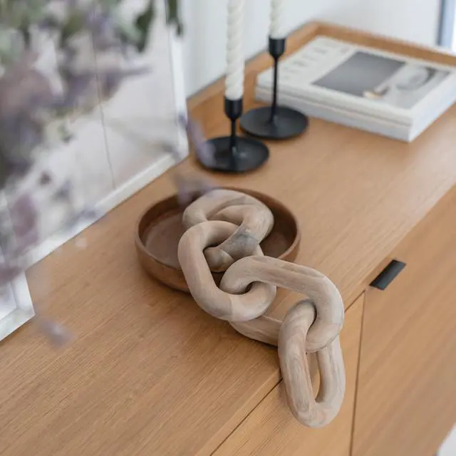 Alt view image 6 of 7 - Book Shelf Decor Items - Acacia Wood Chain Link Decor, Coffee Table Accessories, Bookshelf Decors, Sculpture for Shelves, Wooden Decorative Objects, Link Ornament, Living Room Accents