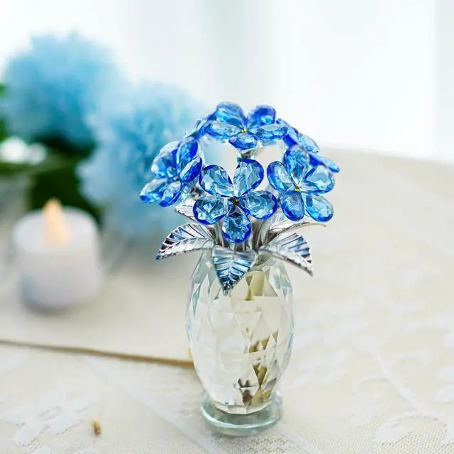 Alt view image 3 of 7 - Blue Crystal Forget Me Not Flower Figurine,Flower Gifts for Women,Crystal Glass Flower Collectible Ornaments for Home Decor Table Centerpiece