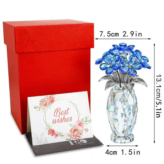 Alt view image 5 of 7 - Blue Crystal Forget Me Not Flower Figurine,Flower Gifts for Women,Crystal Glass Flower Collectible Ornaments for Home Decor Table Centerpiece
