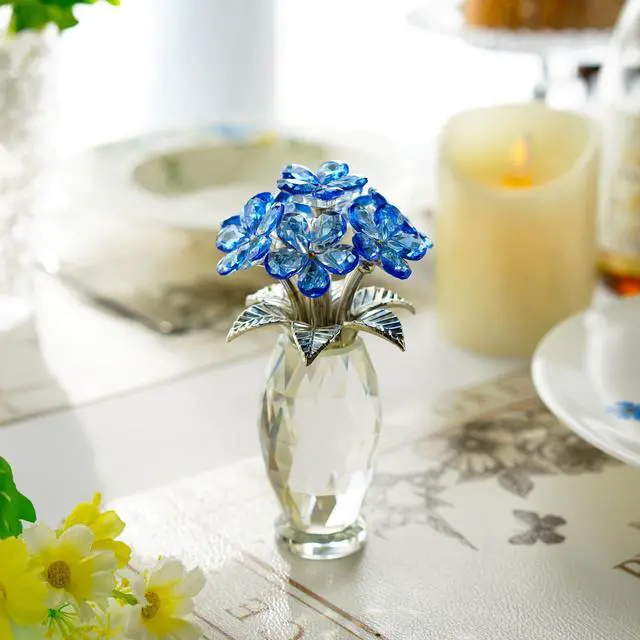Alt view image 6 of 7 - Blue Crystal Forget Me Not Flower Figurine,Flower Gifts for Women,Crystal Glass Flower Collectible Ornaments for Home Decor Table Centerpiece
