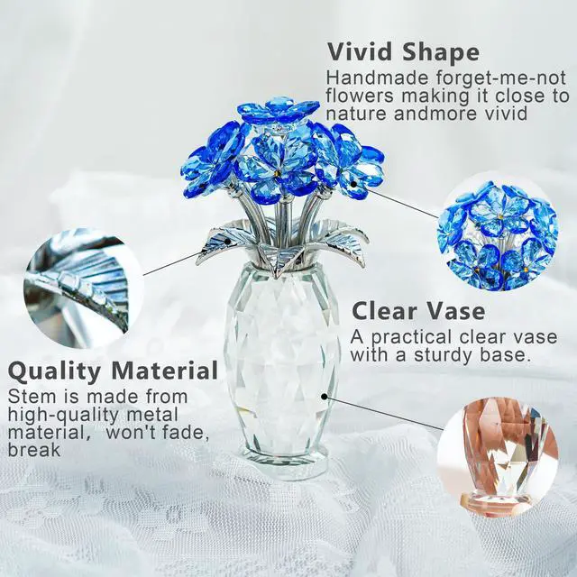Alt view image 7 of 7 - Blue Crystal Forget Me Not Flower Figurine,Flower Gifts for Women,Crystal Glass Flower Collectible Ornaments for Home Decor Table Centerpiece