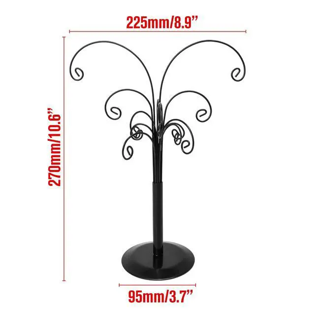 Alt view image 2 of 7 - Ornament Tree Display Stand Wire Tree 10.6 Inch Black Rotating Wrought Iron Tabletop Holder with Multiple Hooks for Hanging Glass Ornaments, Balls, Jewelry, and Small Craft Items Decorative Rack
