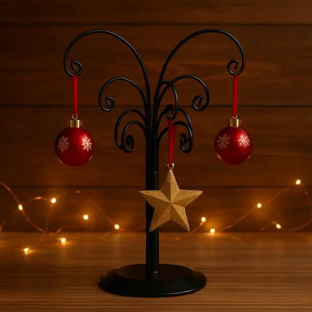 Alt view image 6 of 7 - Ornament Tree Display Stand Wire Tree 10.6 Inch Black Rotating Wrought Iron Tabletop Holder with Multiple Hooks for Hanging Glass Ornaments, Balls, Jewelry, and Small Craft Items Decorative Rack
