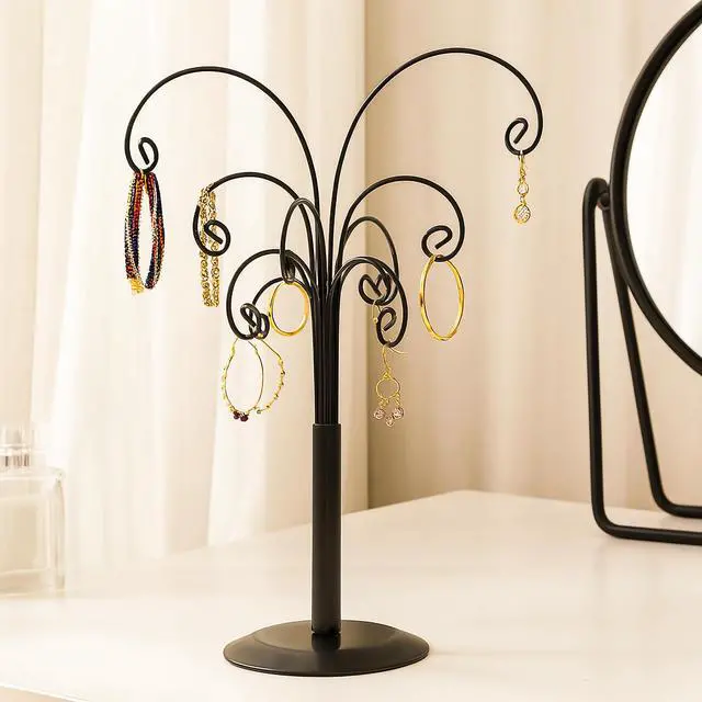 Alt view image 4 of 7 - Ornament Tree Display Stand Wire Tree 10.6 Inch Black Rotating Wrought Iron Tabletop Holder with Multiple Hooks for Hanging Glass Ornaments, Balls, Jewelry, and Small Craft Items Decorative Rack