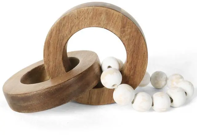 Main image of Wood Chain Link Decor, Minimalist Handmade Carved Knot Décor Accents for Shelf Coffee Table, Natural Boho Farmhouse Rustic Home Decor, Best Housewarming Gifts (8.86 inch)