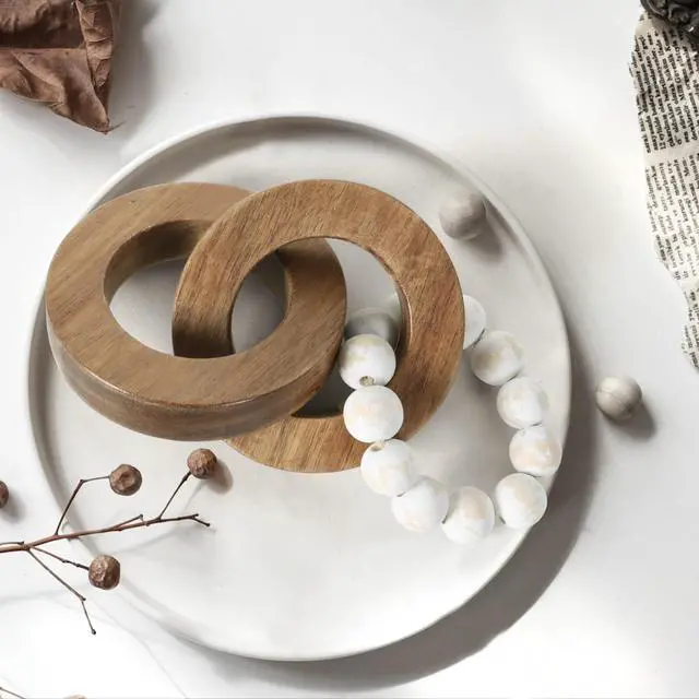 Alt view image 4 of 7 - Wood Chain Link Decor, Minimalist Handmade Carved Knot Décor Accents for Shelf Coffee Table, Natural Boho Farmhouse Rustic Home Decor, Best Housewarming Gifts (8.86 inch)