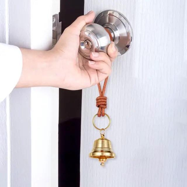 Alt view image 6 of 7 - 2 Pcs Brass Hanging Bells for Door Knob Vintage Small Bells Decoration Gold Jingle Bell Clear Ringing Decorative Bell Stocking Stuffers for Home Garden Shopkeepers Christmas Decor