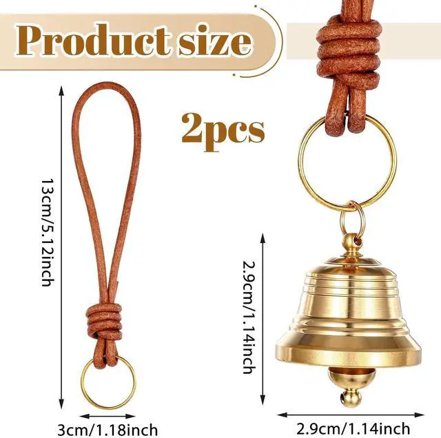 Alt view image 2 of 7 - 2 Pcs Brass Hanging Bells for Door Knob Vintage Small Bells Decoration Gold Jingle Bell Clear Ringing Decorative Bell Stocking Stuffers for Home Garden Shopkeepers Christmas Decor